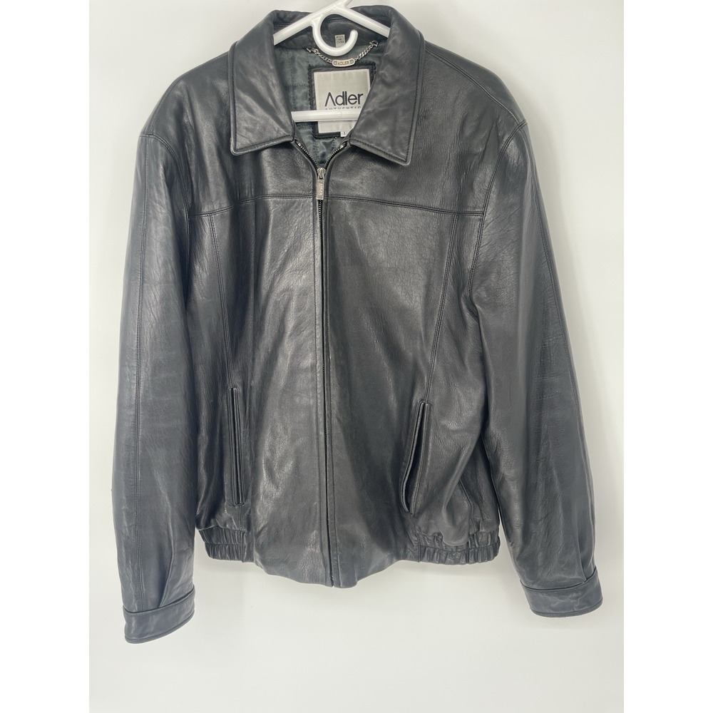 Adler Authentic Leather Jacket Men's Large Black Full Zip Vintage Lamb's Skin